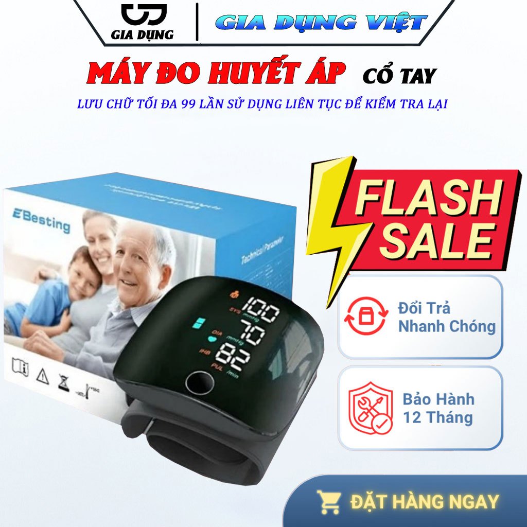 Máy Đo Huyết Áp Cổ Tay Màn Hình LED - Đọc Kết Quả Bằng Tiếng Việt, Sạc Pin, Độ Chính Xác Tuyệt Đối