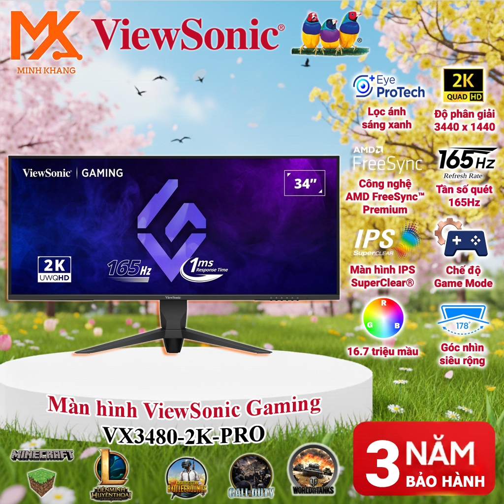 ViewSonic VX3480-2K-PRO 34 Inch UWQHD 165Hz 1ms – Màn Hình Cong UltraWide