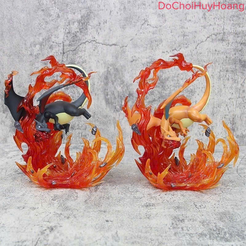 Mô Hình tượng Charmander Charmeleon Charizard 2 màu đỏ và đen dáng bay cao 21cm