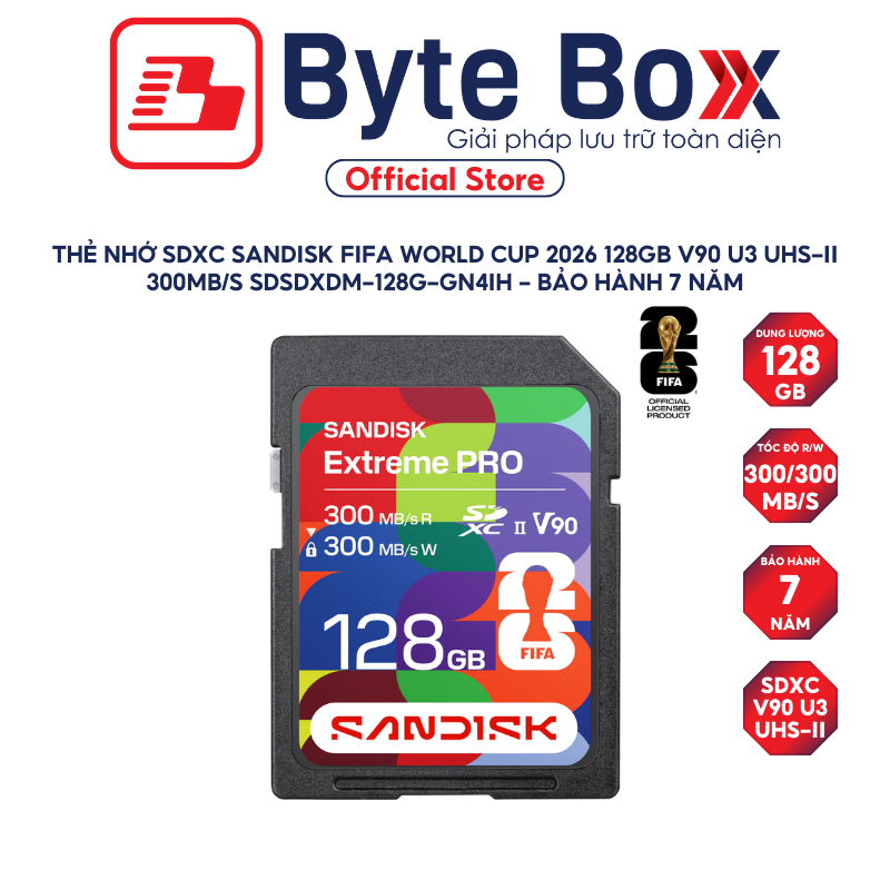 Thẻ nhớ SDXC SanDisk FIFA World Cup 2026 128GB V90 U3 UHS-II 300MB/s SDSDXDM-128G-GN4IH - Bảo hành 7