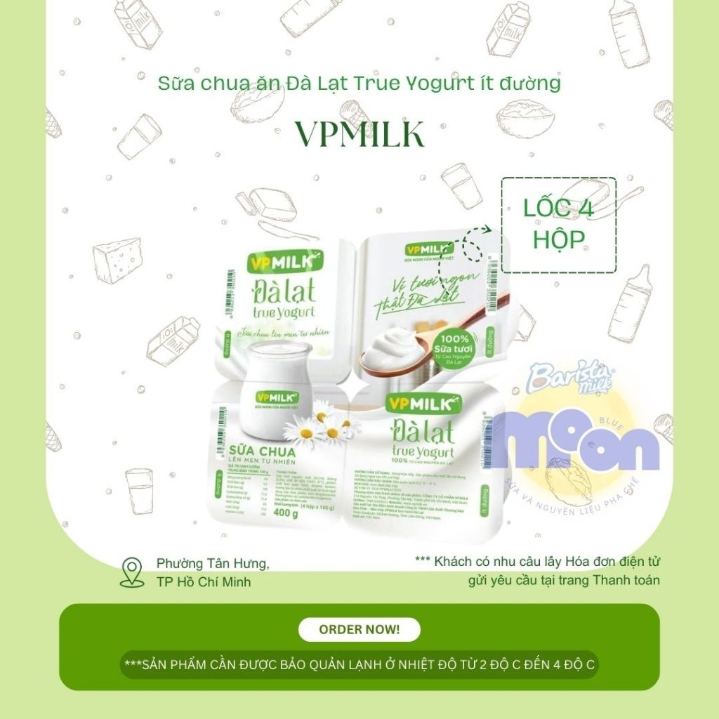 Sữa chua ăn VPMilk Đà Lạt True Yogurt ít đường