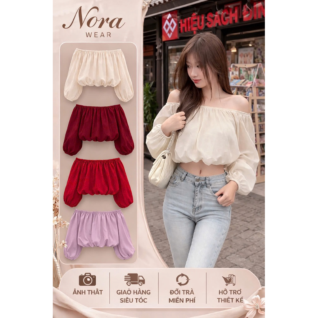 ÁO CROPTOP TRỄ VAI TAY DÀI NORA WEAR – DÁNG GỌN DỄ PHỐI
