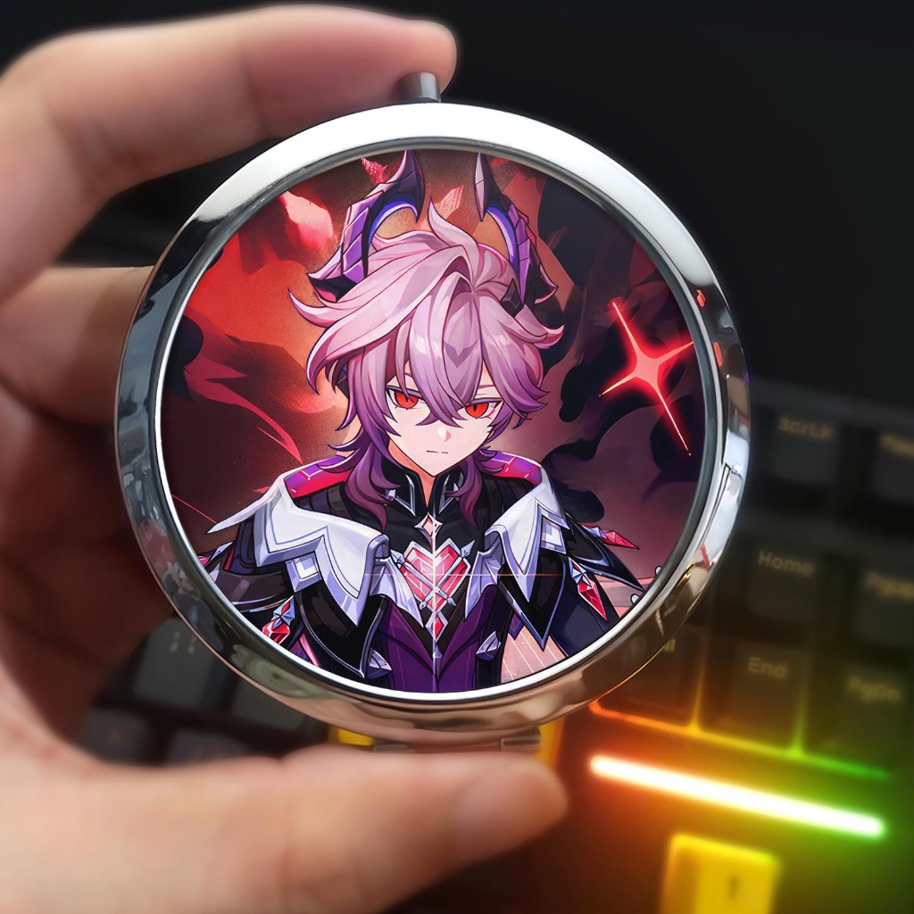 Gương mini Genshin Impact Hu Tao Arlecchino Durin Lyney Bennett kim loại in nhiệt sắc nét