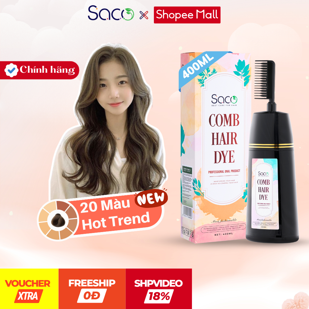 Lược nhuộm tóc chính hãng SACO 400ml, thành phần kết hợp thảo dược thiên nhiên, lên màu nhanh
