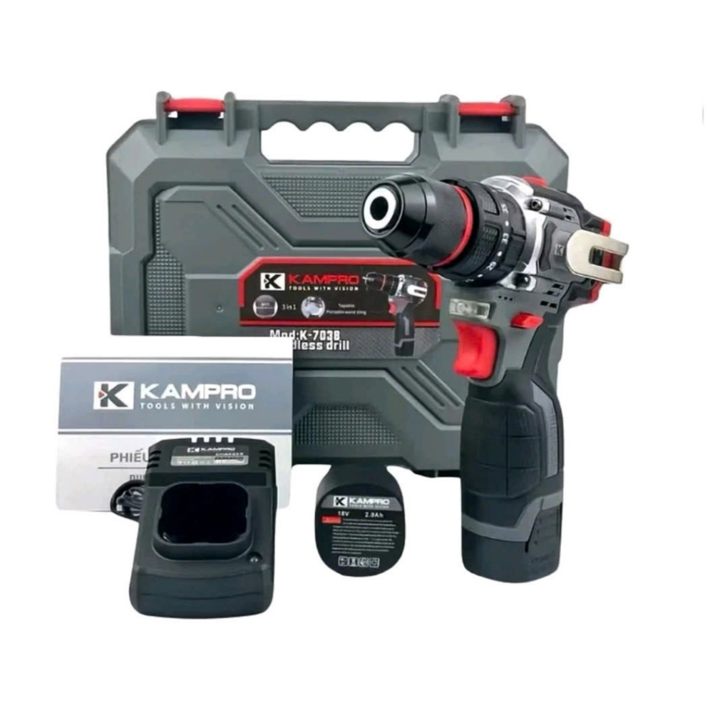 Khoan Pin KAMPRO K_7038 - Đầu Kẹp 10 ly _ đầu autulok _ động cơ từ _ pin 4 cell