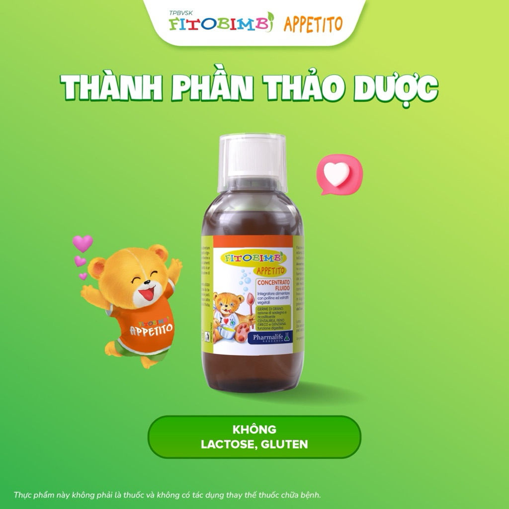 Siro ăn ngon 3 tác động TPBVSK Fitobimbi Appetito