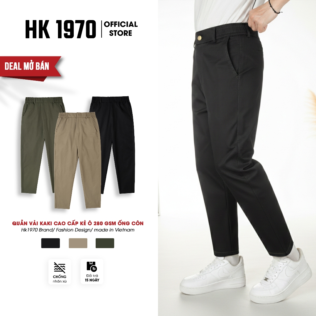 Quần Kaki Nam Ống Côn Vải Kaki 280GSM Kẻ Ô 280GSM Không Nhăn Xù Bai Nhão, Phong Cách Vintage Q228