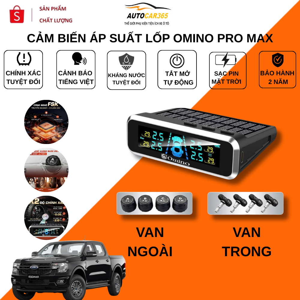 Cảm Biến Áp Suất Lốp Ô Tô OMINO Pro Max+ – Máy Đo Áp Suất Lốp, Giám Sát Áp Suất Chuẩn Xác, Cảnh Báo Nổ Lốp BH 24T