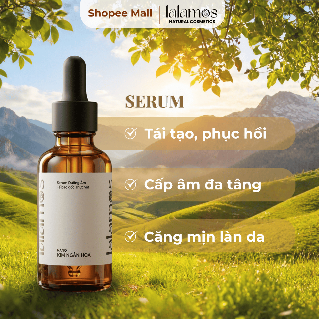 Serum Dưỡng Ẩm Nano Kim Ngân Hoa Lalamos Giúp Phục Hồi Và Tái Tạo Da 50ml