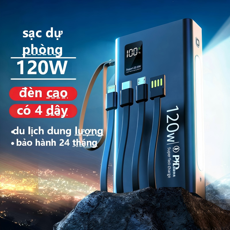 Sạc dự phòng công suất cao 50.000mAh HubbFast PD60,Sạc nhanh 120W,Hiệu suất 100%, BH 24 Tháng