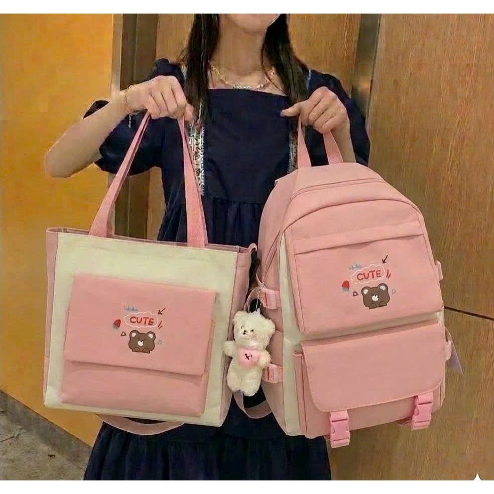 Combo Balo 2 Món Đi Học, Cặp Thời Trang - SET GẤU CUTE