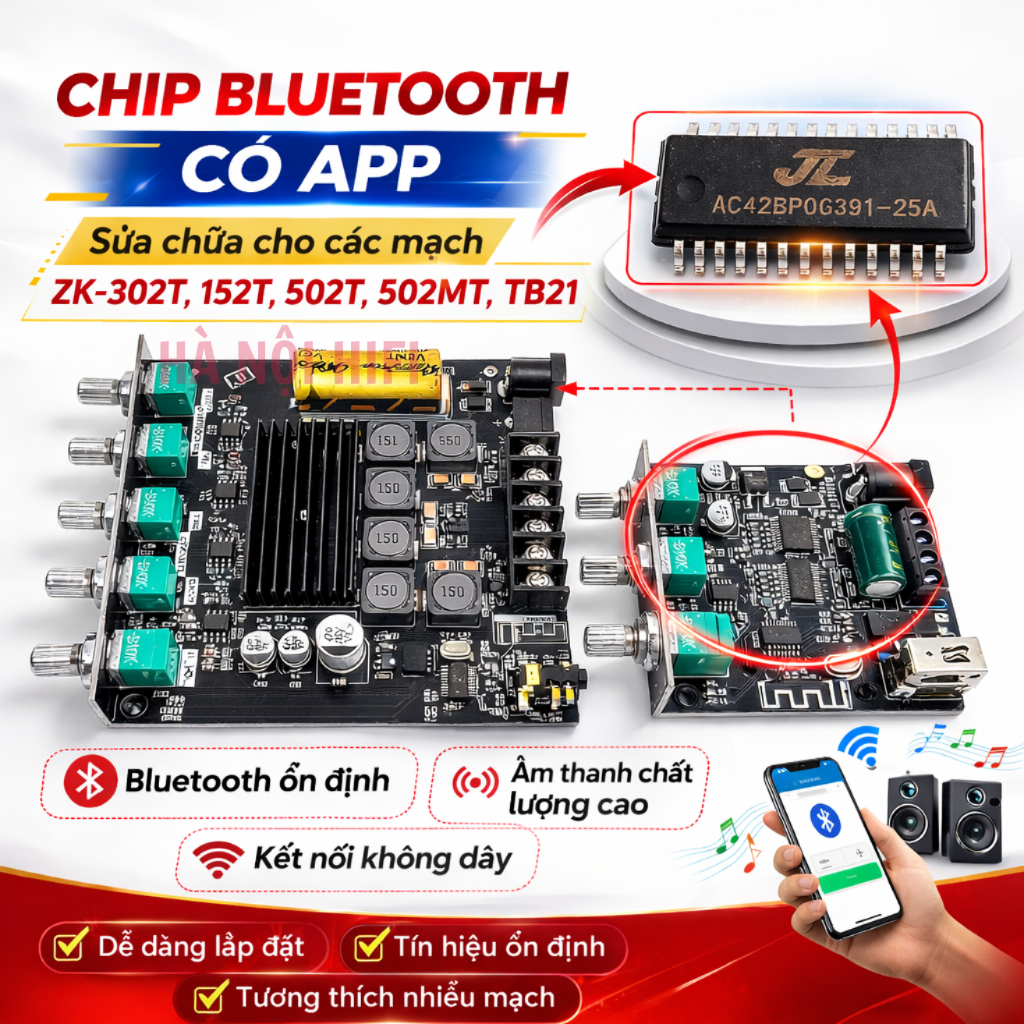 Chip bluetooth thay thế cho mạch whuzhi audio, thay thế có thể dùng app whuzhi audio bình thường nhé