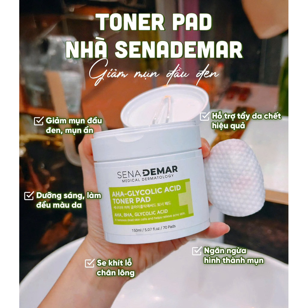 Toner pad Sena demar AHA-glycolic acid toner pad 150ml - hạn 2028 Hàn Quốc toner pad senademar IS3