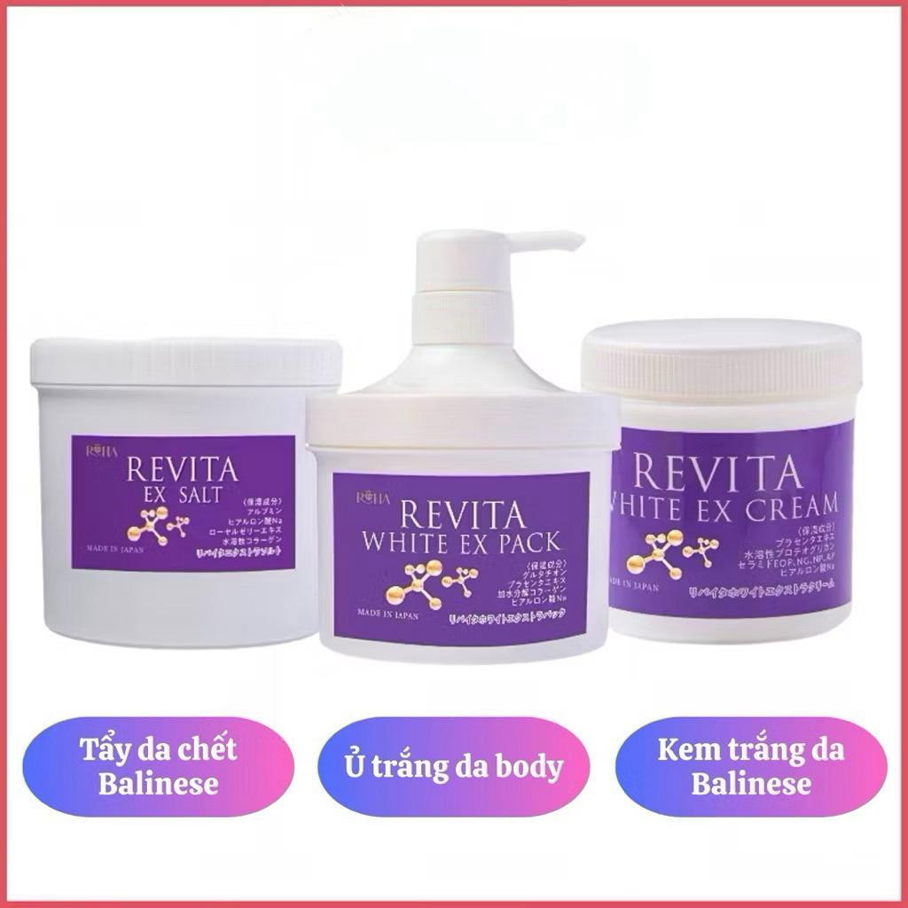 Tẩy da chết Revita Ex Salt, Ủ trắng body Revita White EX Pack, Kem trắng da Revita White Ex Cream - 
