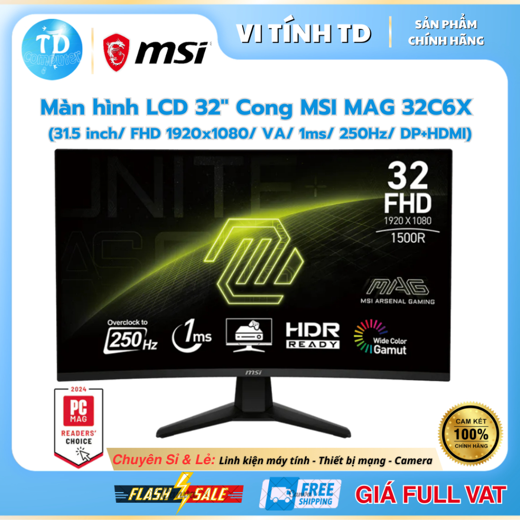 Màn Hình Cong Gaming MSI MAG 32C6X 32 Inch FHD VA 250Hz 1ms – Curved, HDMI + DP - Hàng chính hãng