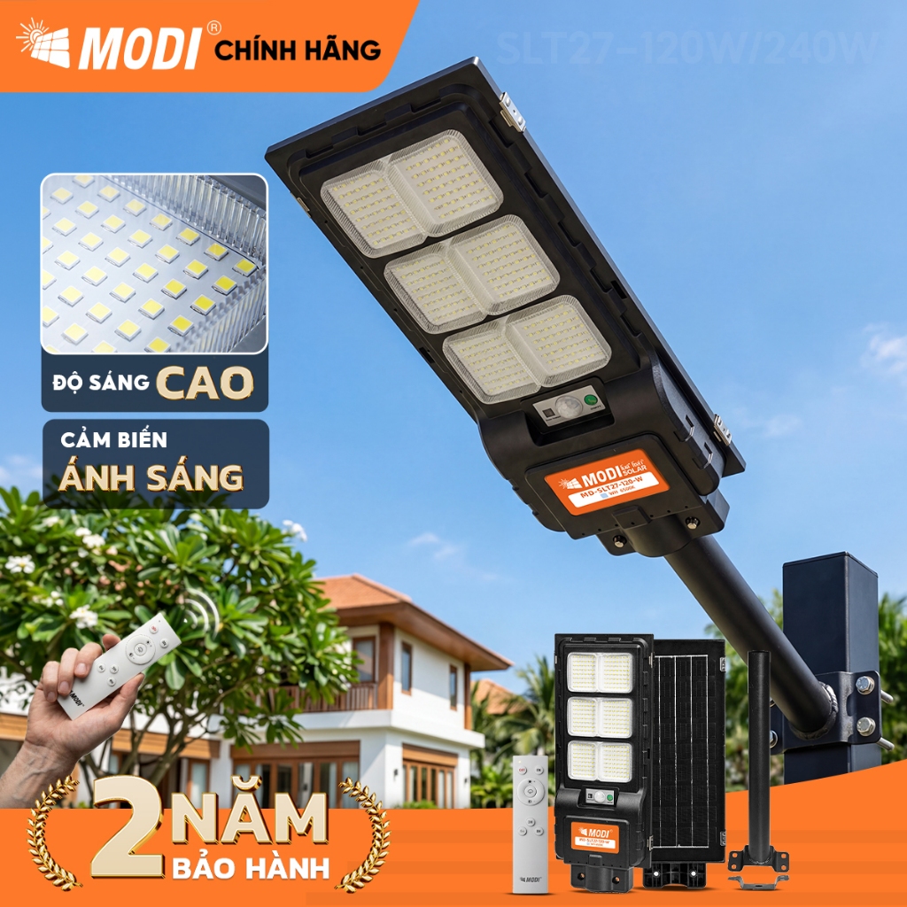 Đèn Năng Lượng Mặt Trời MODI SOLAR SLT27 120W 240W, Điều Khiển Từ Xa, Chiếu Sáng Cả Đêm