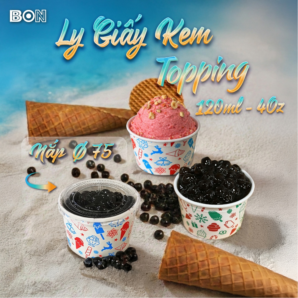 Lốc 50 Ly Giấy Kem, Topping 120ml (4oz) – Ly Đựng Kem, Topping, Bánh Flan, Sữa Chua – Ly Dày Đẹp - Đ
