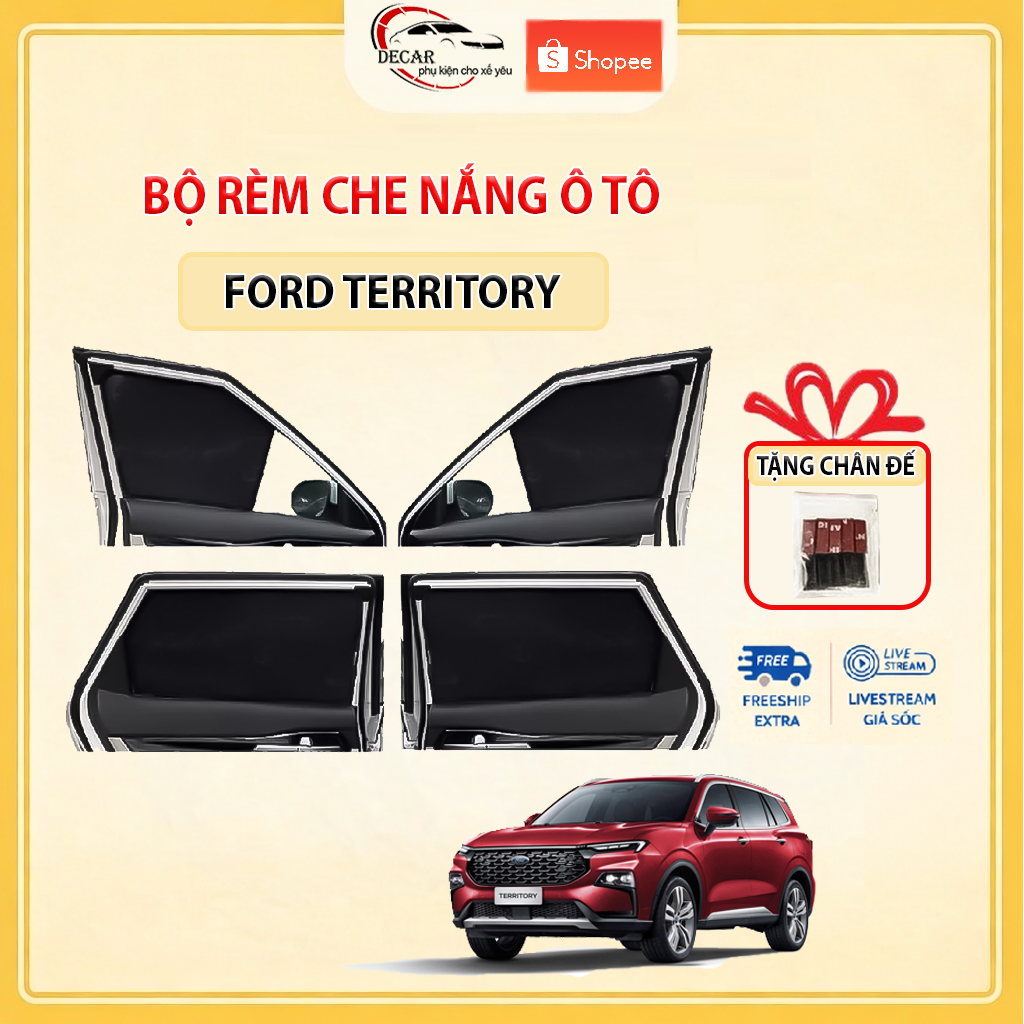 Rèm Che Nắng Ô Tô Hít Nam Châm Ford Territory - Bộ 4 Tấm Rèm Chắn Nắng Cửa Kính Xe Hơi Chống Tia UV