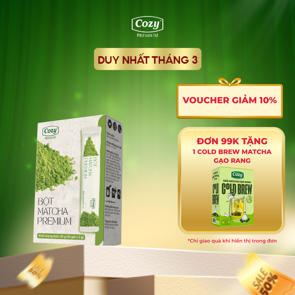 Matcha Cozy Premium,Matcha Cao Cấp Dạng Stick Tiện Lợi 2g/Stick