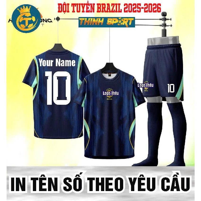 Áo Bóng Đá, Áo Đá Banh Brasil Xanh 2026 In Tên Số Theo Yêu Cầu
