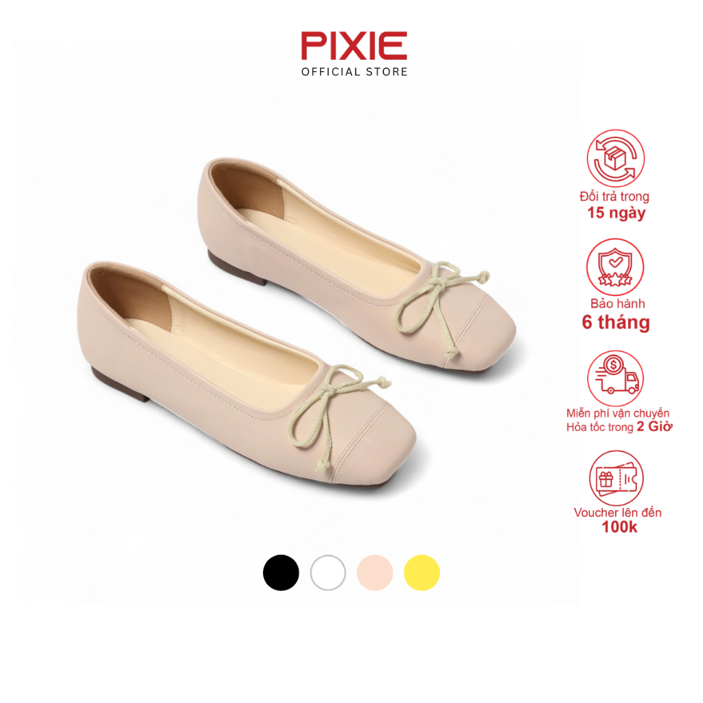 Giày Búp Bê Bệt Mũi Vuông Phối Nơ Nhỏ Thời Trang Pixie H396