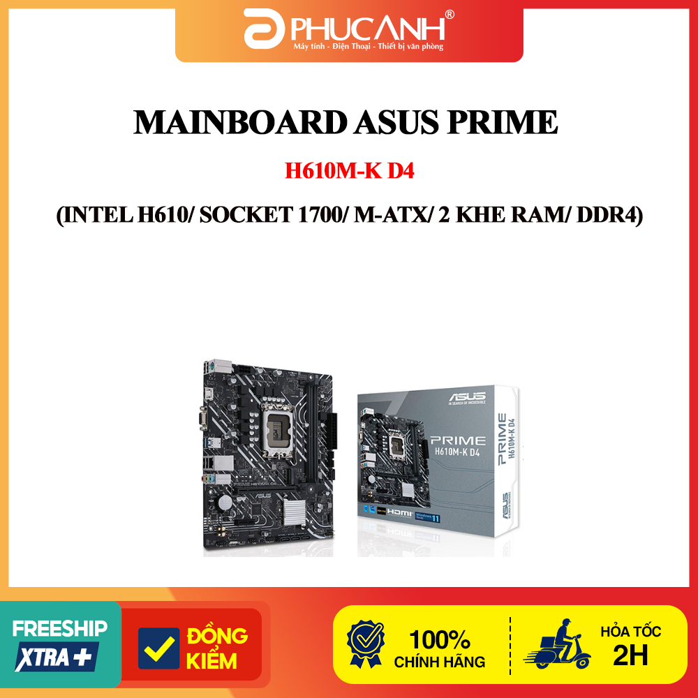 Bo mạch chủ Asus Prime H610M-K D4 (Intel H610/ Socket 1700/ M-ATX/ 2 khe ram/ DDR4)