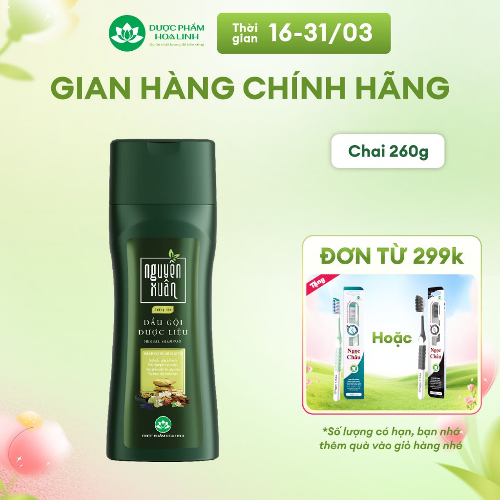Dầu gội Dược liệu Nguyên Xuân xanh dưỡng tóc 260g - Dành cho tóc khô xơ, hư tổn