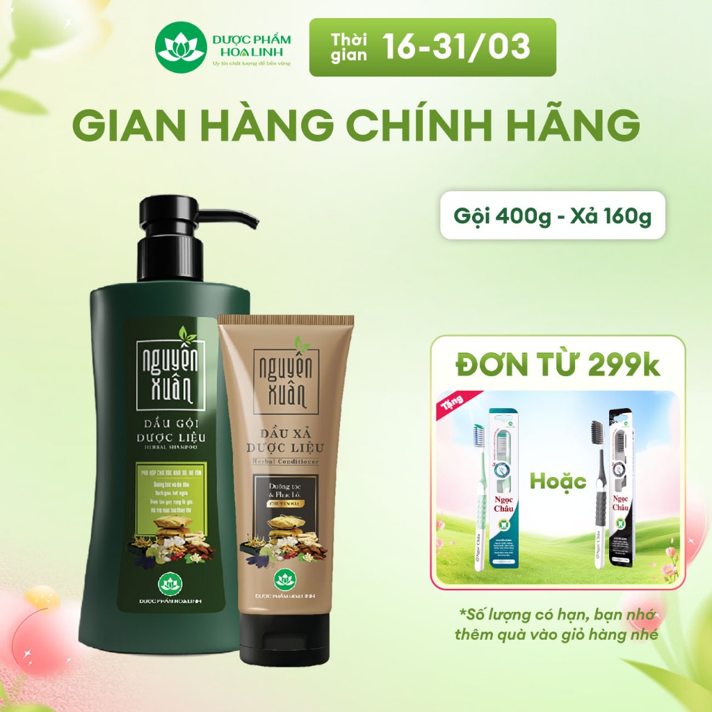 Bộ Dầu gội 450ml/ 470g và Dầu xả 160g Nguyên Xuân xanh dưỡng tóc - Dành cho tóc khô xơ, hư tổn