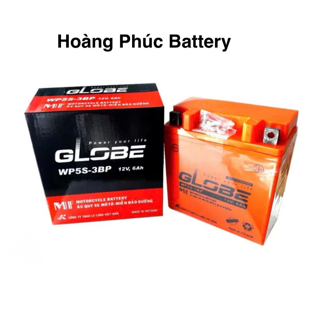 ắc quy Globe 12V-6Ah WP5S-3BP dùng cho xe Dream, Wave, Viva, Jupiter, Sirius