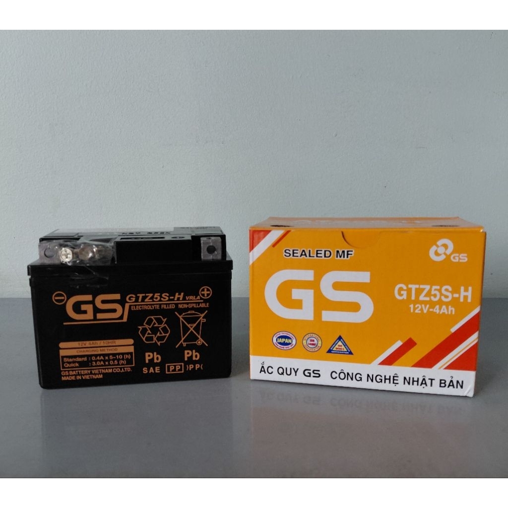 Bình acquy xe máy 12v khô miễn bảo dưỡng GS GTZ5S-H (12V-4ah)
