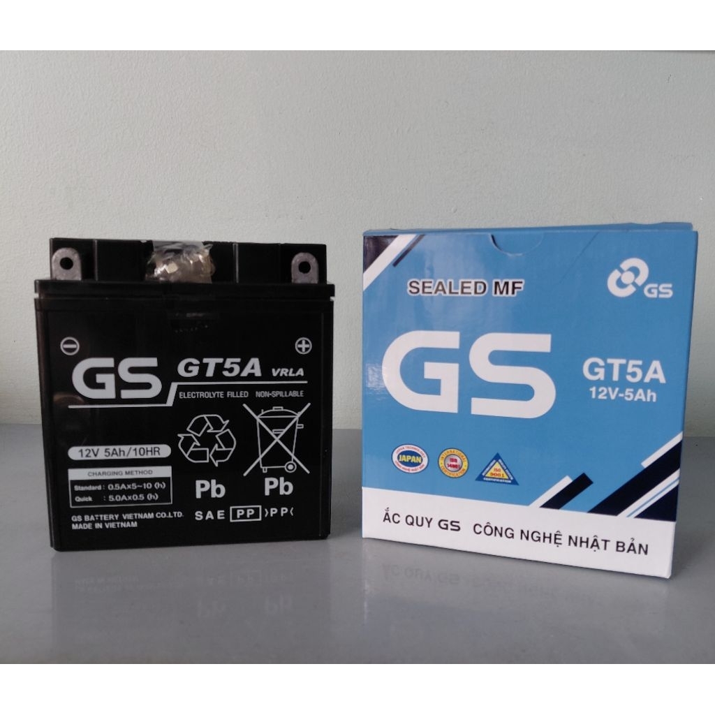 Bình ắc quy 12v  xe máy khô miễn bảo dưỡng GS GT5A | 12V - 5ah