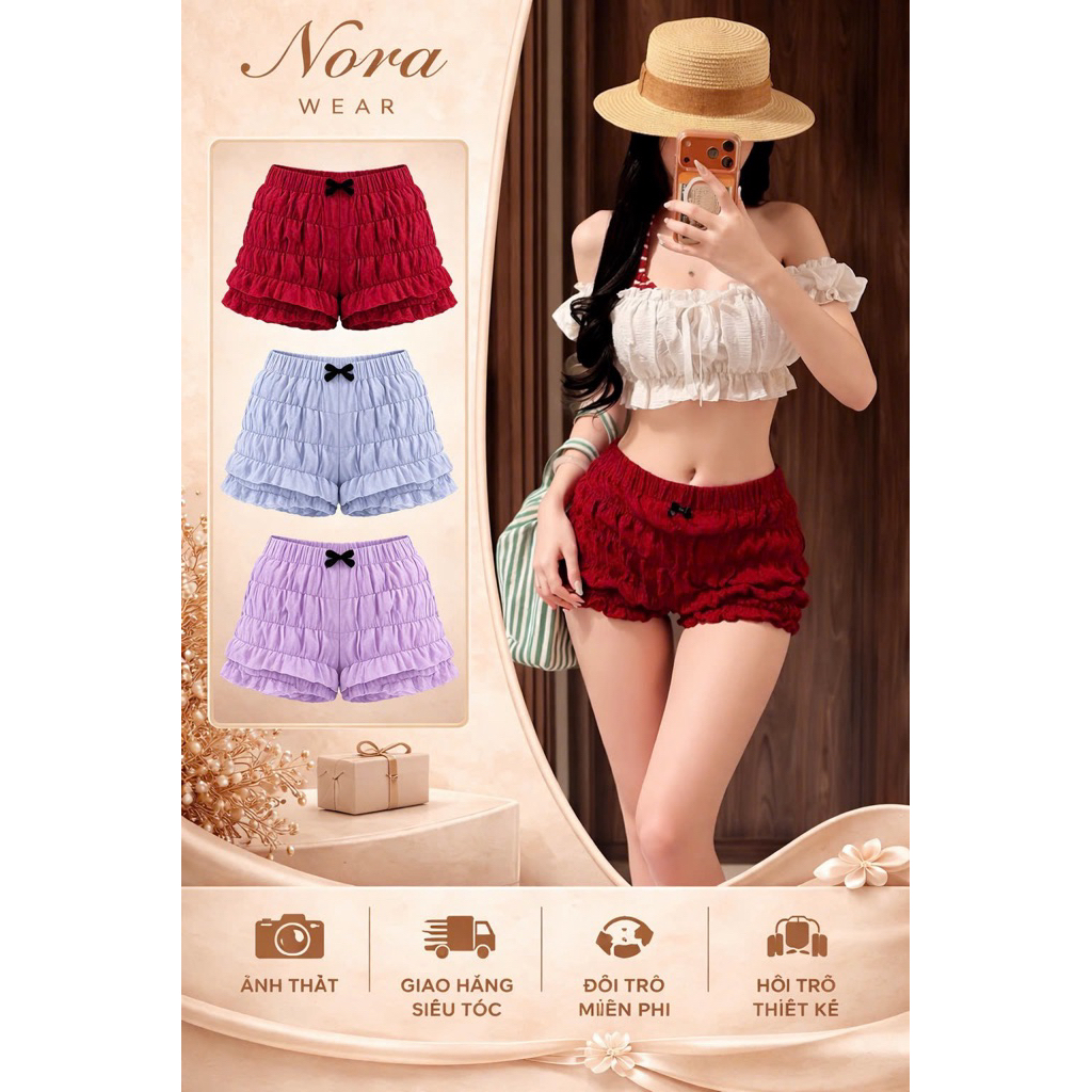 Quần short bèo tầng Nora Wear – Quần short nữ lưng thun dáng xếp tầng