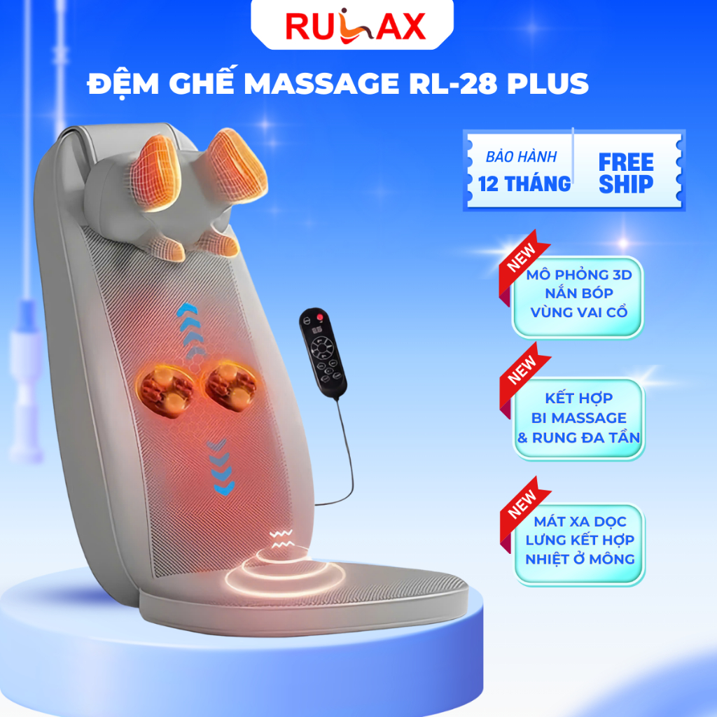 Đệm Ghế Massage Toàn Thân RL 28 Plus - Ghế Massage Lưng Và Cổ Vai Gáy- BH 12 Tháng