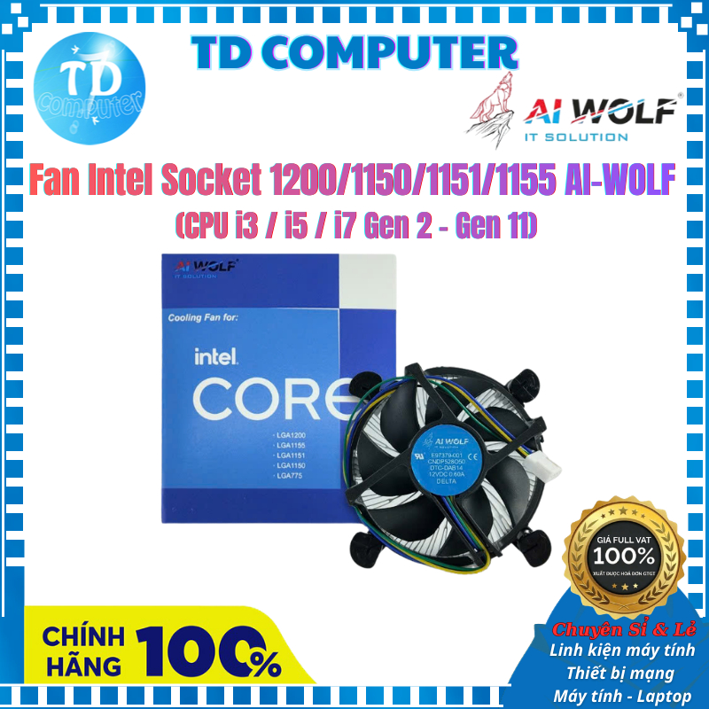 Fan Intel Socket 1200/1150/1151/1155 AI-WOLF (CPU i3 / i5 / i7 Gen 2 – Gen 11) - Hàng chính hãng