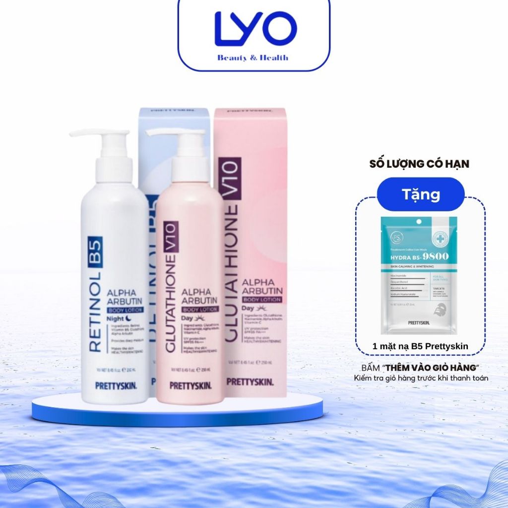 Kem dưỡng trắng da body Prettyskin Glutathione V10 & Retinol B5 250ml Hàn Quốc