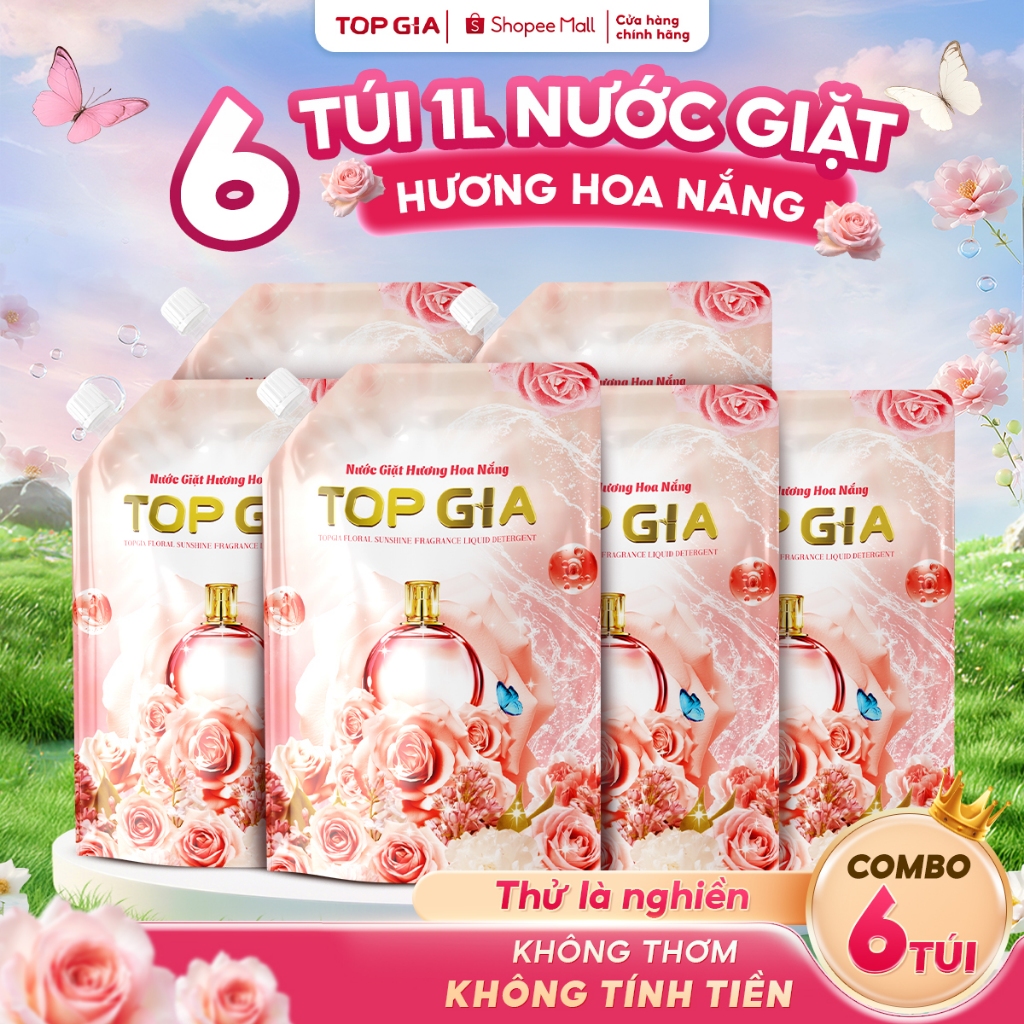 Túi nước giặt xả TOPGIA hương hoa nắng và hương đắm say dung tích 1L đánh bay vết bẩn, hương thơm mề