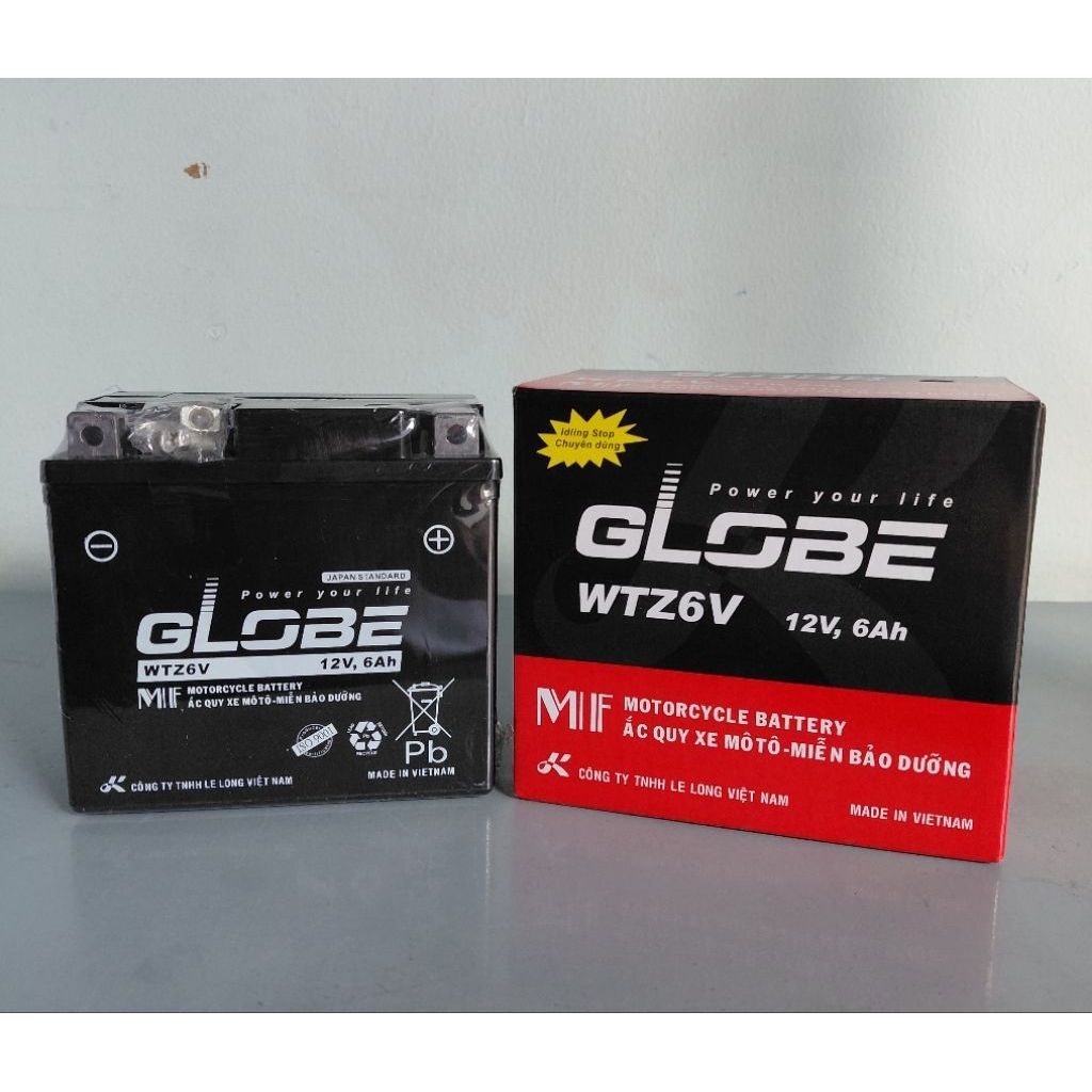 Bình xe máy khô 12v miễn bảo dưỡng globe WTZ6V 12v - 6ah