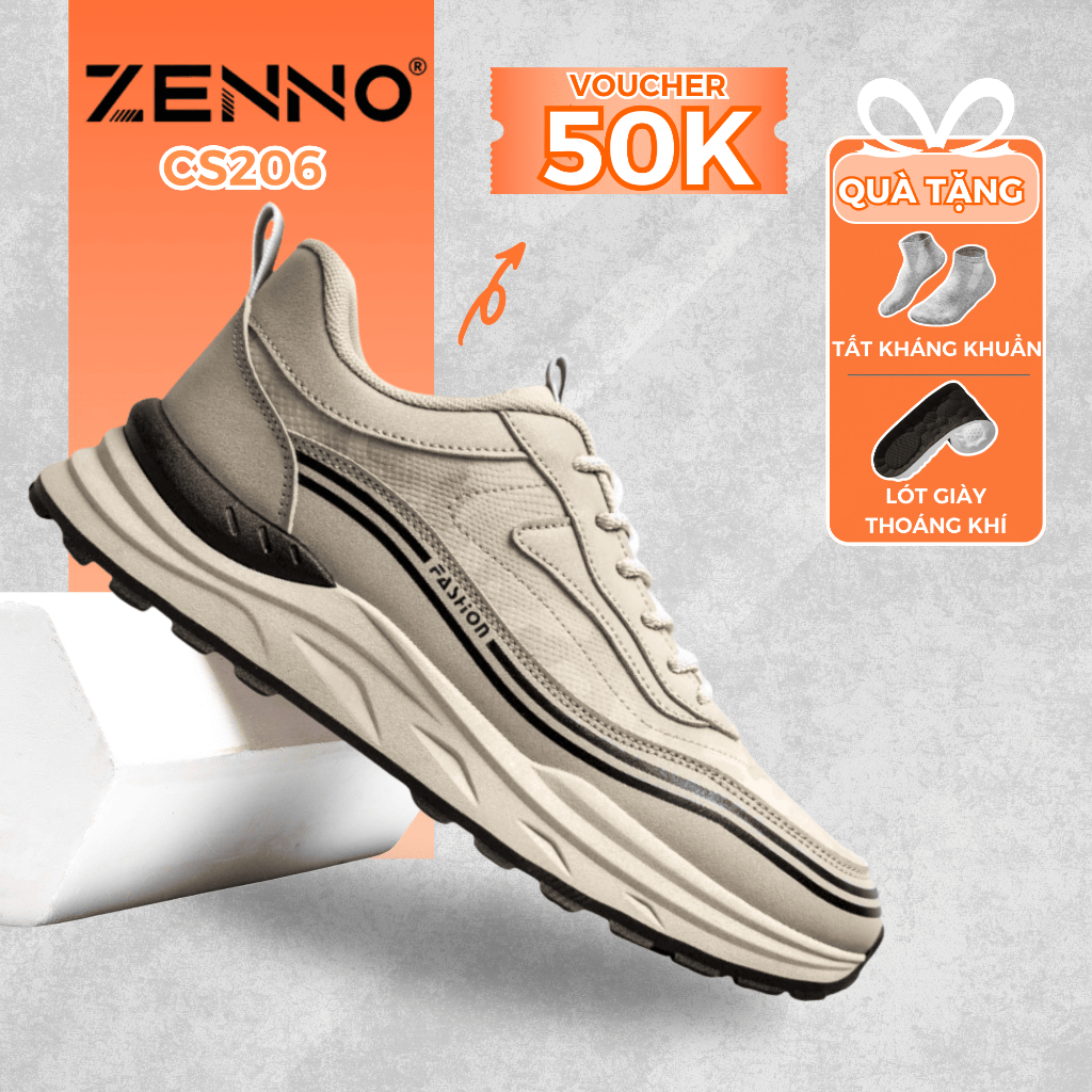 Giày Thể Thao Nam ZENNO CS206 - Sneaker Thời Trang Phong Cách Cách Hàn Quốc Thoáng Khí Êm Chân