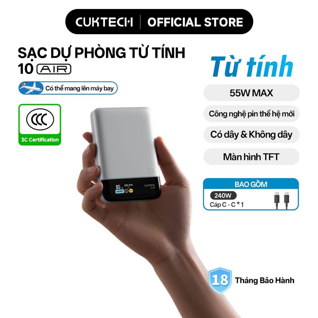 CUKTECH Pin Dự Phòng Từ Tính Sạc Nhanh 55W 10000mAh  Hỗ Trợ Sạc Không Dây Tích Hợp Dây cho iP 17–12 | BigBuy360 - bigbuy360.vn