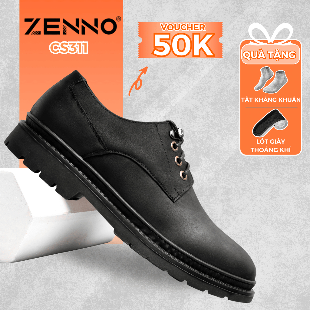 Giày Da Nam Dáng Oxford ZENNO CS311 Chất Liệu Da Microfiber Cao Cấp Tăng Chiều Cao 4cm