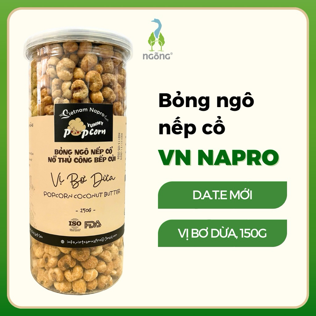 Bỏng ngô nếp cổ Vietnam Napro vị bơ dừa sấy khô ngọt đường mía ngậy cùi dừa tươi hương nếp cổ đặc tr