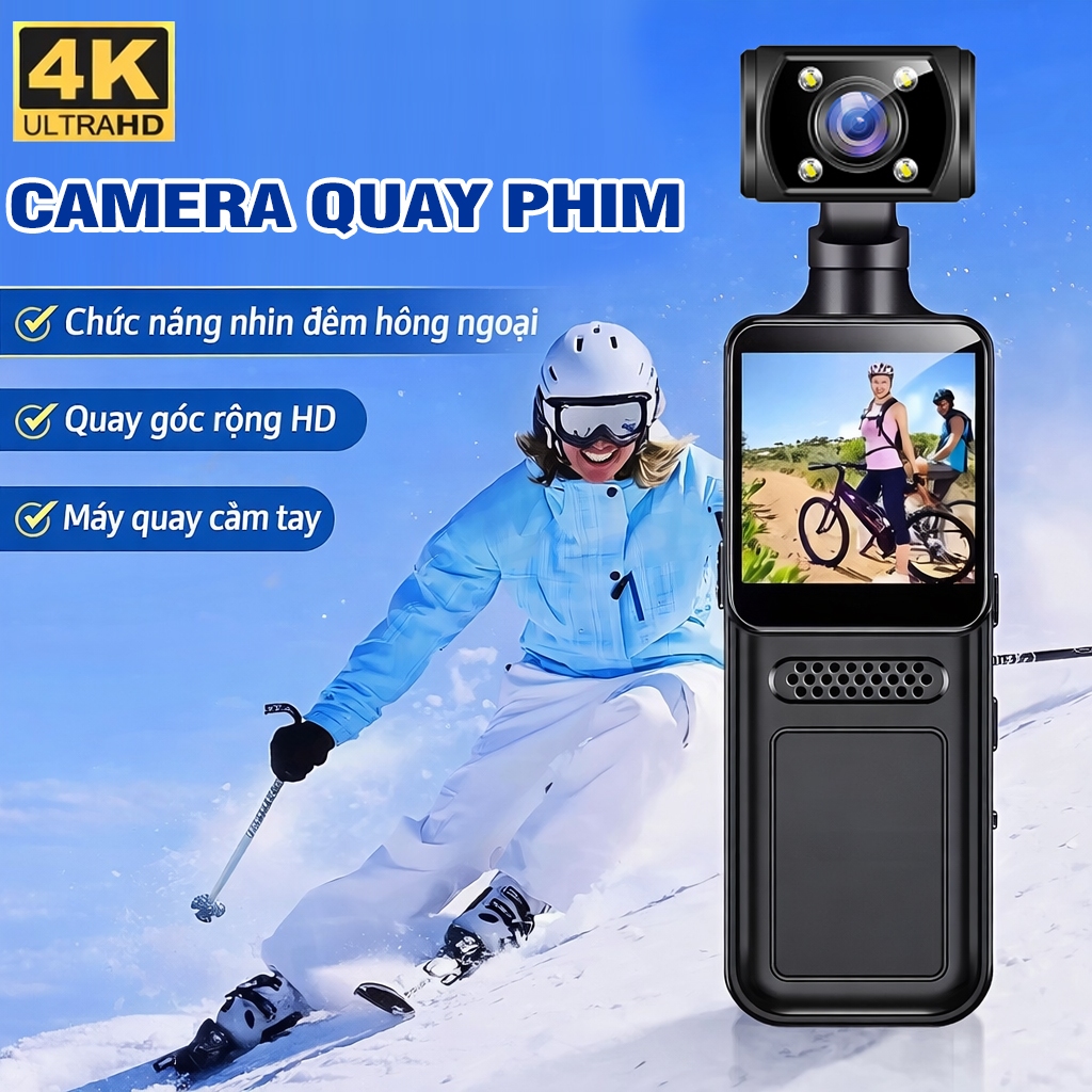 Camera Mini bỏ túi 4K, Camera thể thao HD 4K, Camera mini Wifi xoay 180 độ có vỏ chống nước