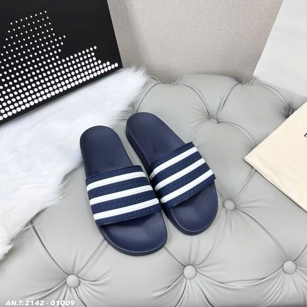 Dép Quai Ngang ADIDAS 3 Sọc Trắng Đen Nam Nữ Đế Cao Su Đúc