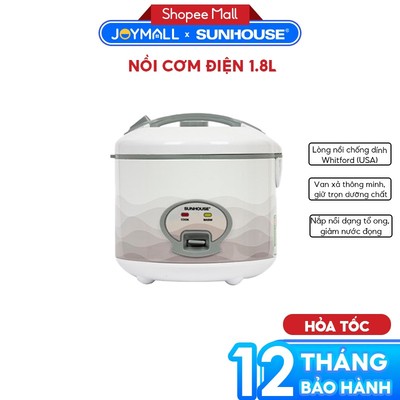 Nồi Cơm Điện SUNHOUSE 1.8L SHD8602, Hàng Chính Hãng, Chống Dính, 2 Chế Độ, Nắp Gài- JoyMall