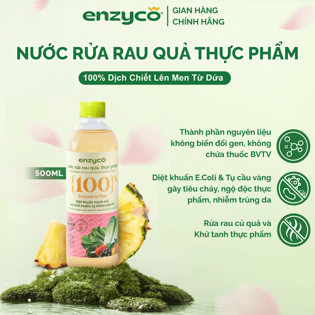 Nước Tẩy Rửa Sinh Học ENZYCO Từ Bồ Hòn Và Dứa Đạt Chứng Nhận ECODETERGENT-ECOCERT, An Toàn Cho Da