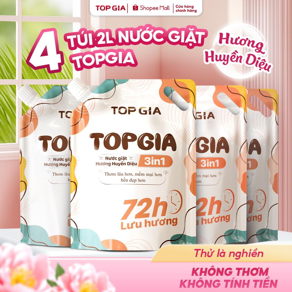 Nước Giặt Xả Đa Sắc TOPGIA Hương Huyền Diệu Dung Tích 2L Đánh Tan Vết Bẩn, Lưu Hương 72H