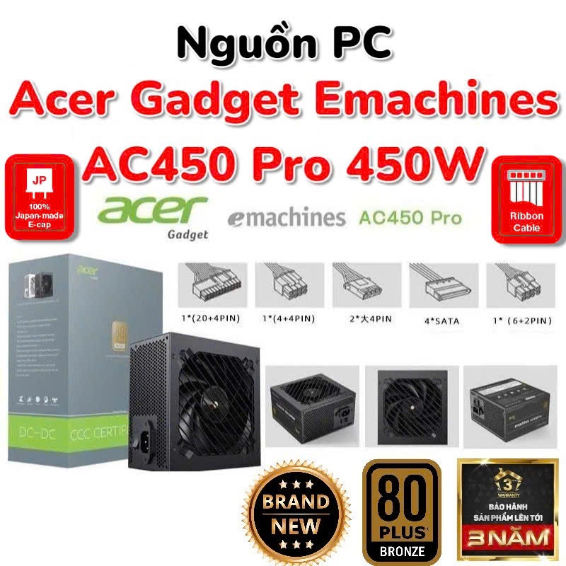 Nguồn Acer AC450 Pro - 450W - 80+ Bronze - Full Range - Mới - BH 36 Th - Rẻ Nhất Sàn