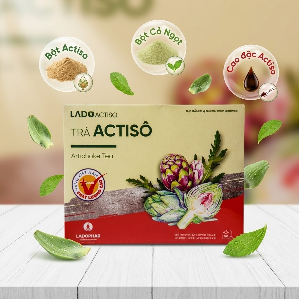 Trà túi lọc LadoActiso trà Actiso Giúp tăng cường chức năng gan-Hộp 100 túi lọc-Chính hãng Ladophar