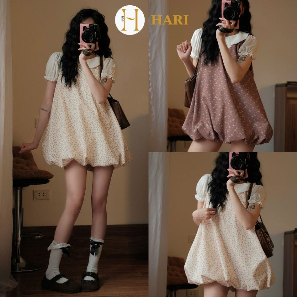 Váy bí dáng phồng Hari chất vải linen họa tiết Bi , Hoa nhí xinh xắn vintage Floral Bubble Dress Dành cho nữ | BigBuy360 - bigbuy360.vn
