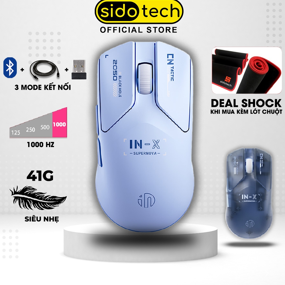Chuột gaming không dây SIDOTECH INX-SE siêu nhẹ pin sạc bluetooth 3 mode chuyên game cao cấp